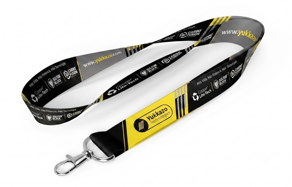 PGE KIT- LANYARD YUKKAZO TECHNOLOGIES + LLAVERO 3D ACRILICO CARBO FUSION