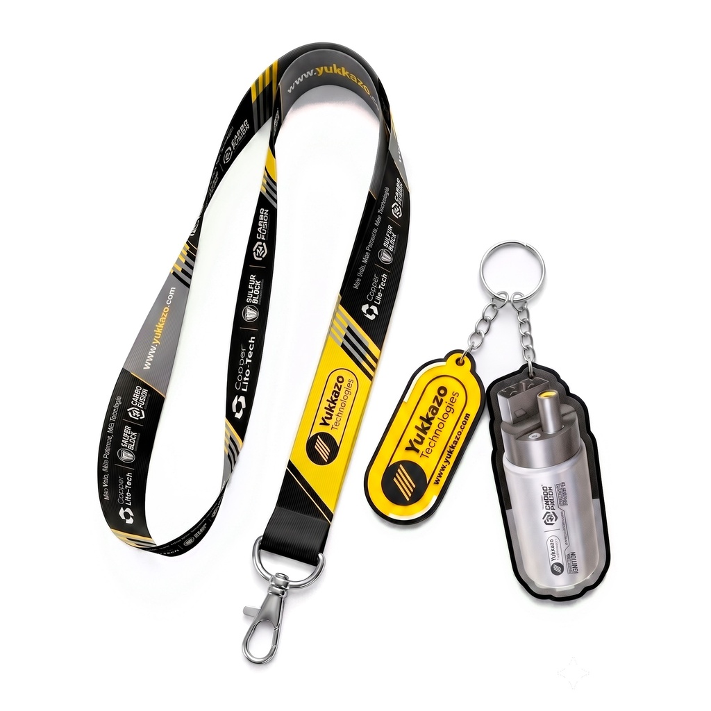 KIT PGE LANYARD YUKKAZO TECHNOLOGIES / LLAVERO 3D ACRILICO CARBO FUSION